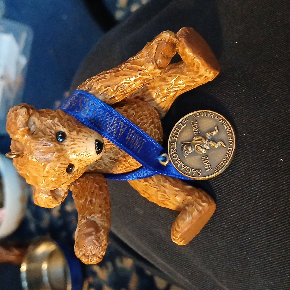 Jointed ceramic teddy bear ornament